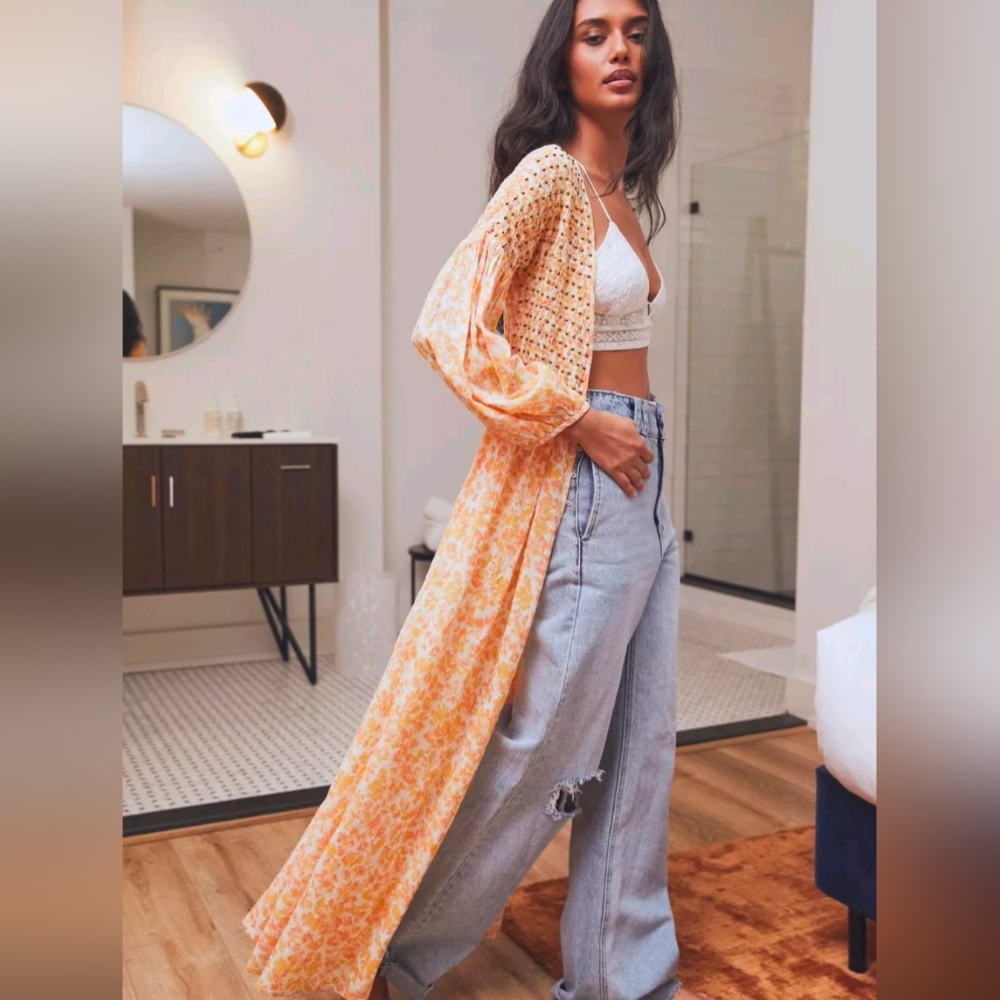 Free People Peach Floral Duster